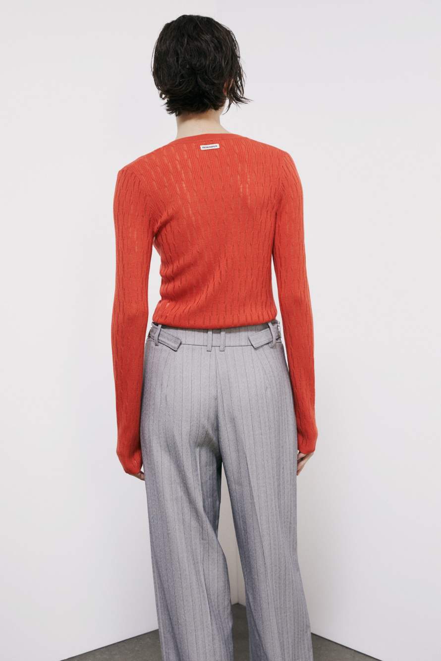 Jacquard V-neck wool sweater, Orange, Patrizia Pepe