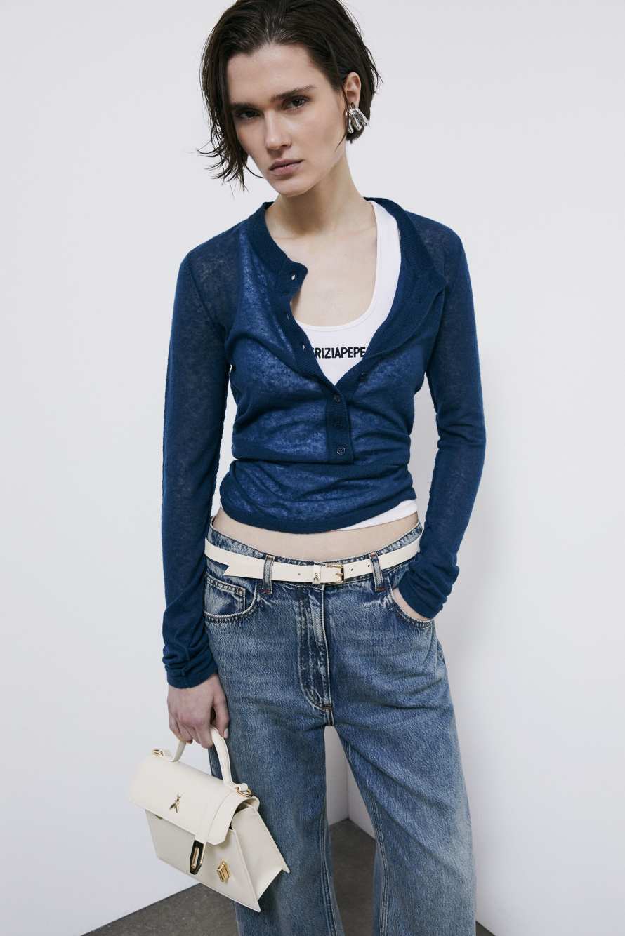 Light sweater with buttons and ribbing, Blue, Patrizia Pepe