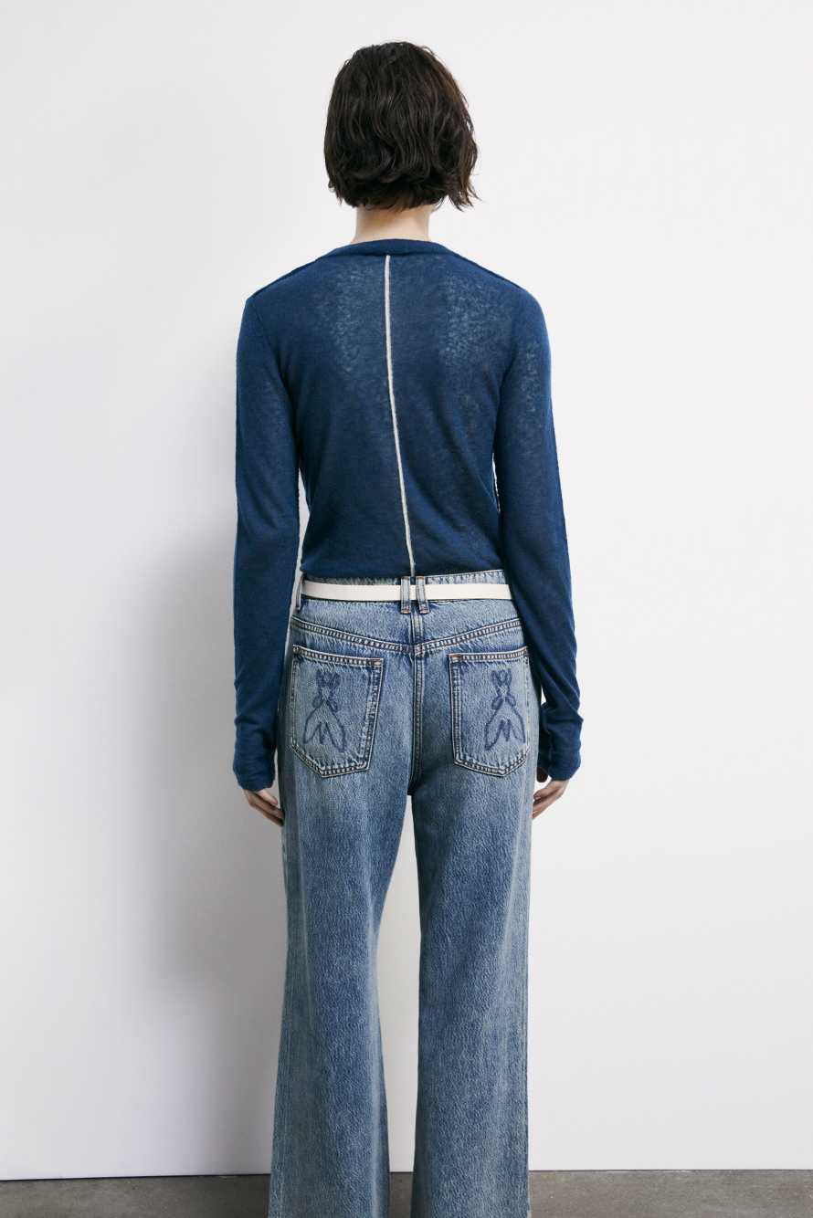 Light sweater with buttons and ribbing, Blue, Patrizia Pepe