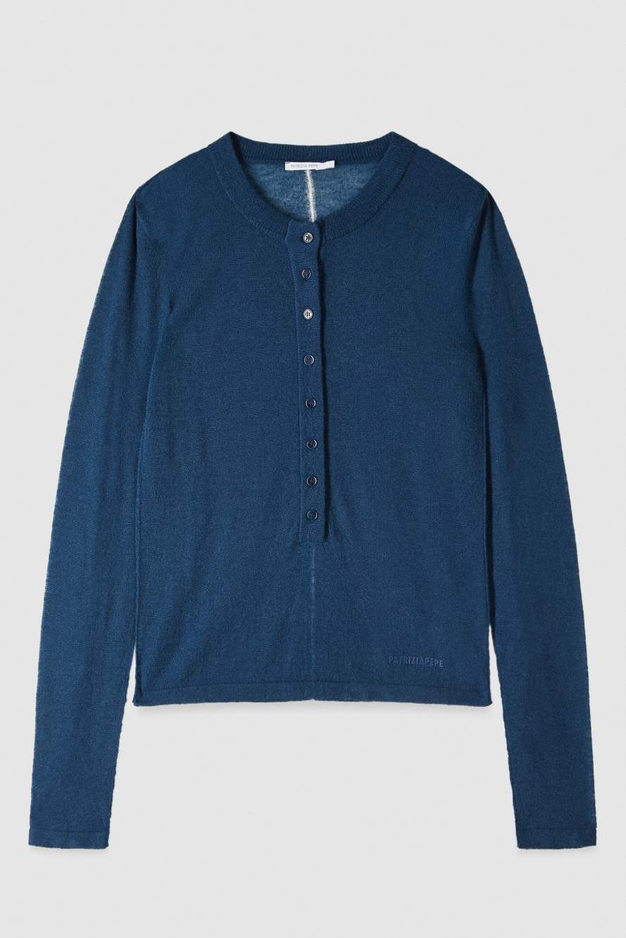 Light sweater with buttons and ribbing, Blue, Patrizia Pepe