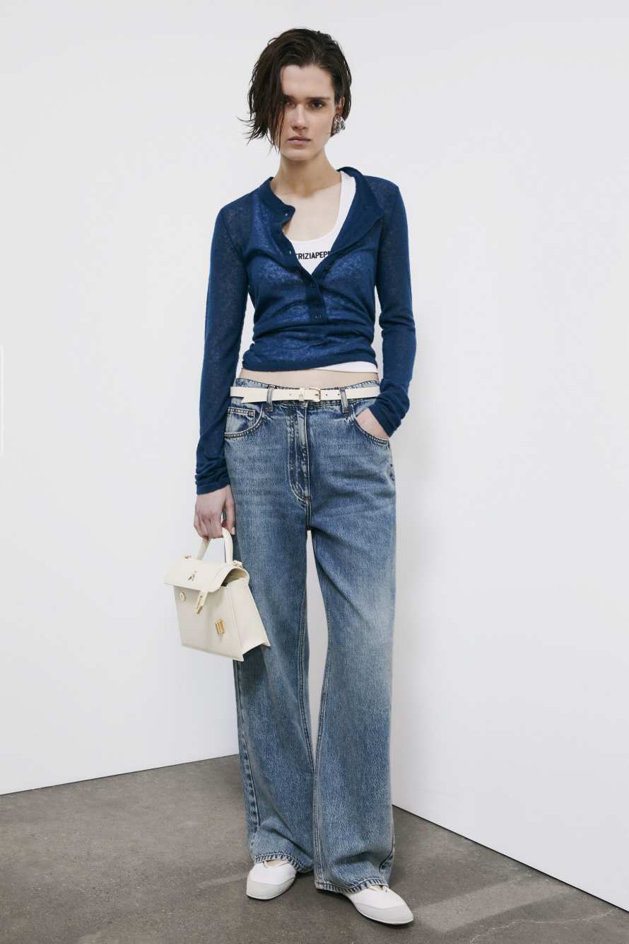 Light sweater with buttons and ribbing, Blue, Patrizia Pepe