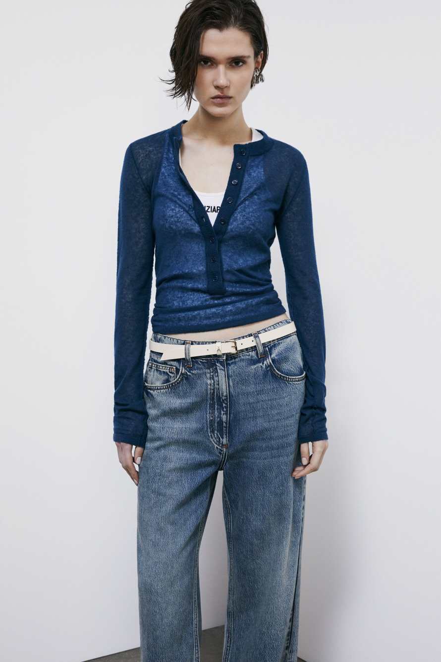 Light sweater with buttons and ribbing, Blue, Patrizia Pepe