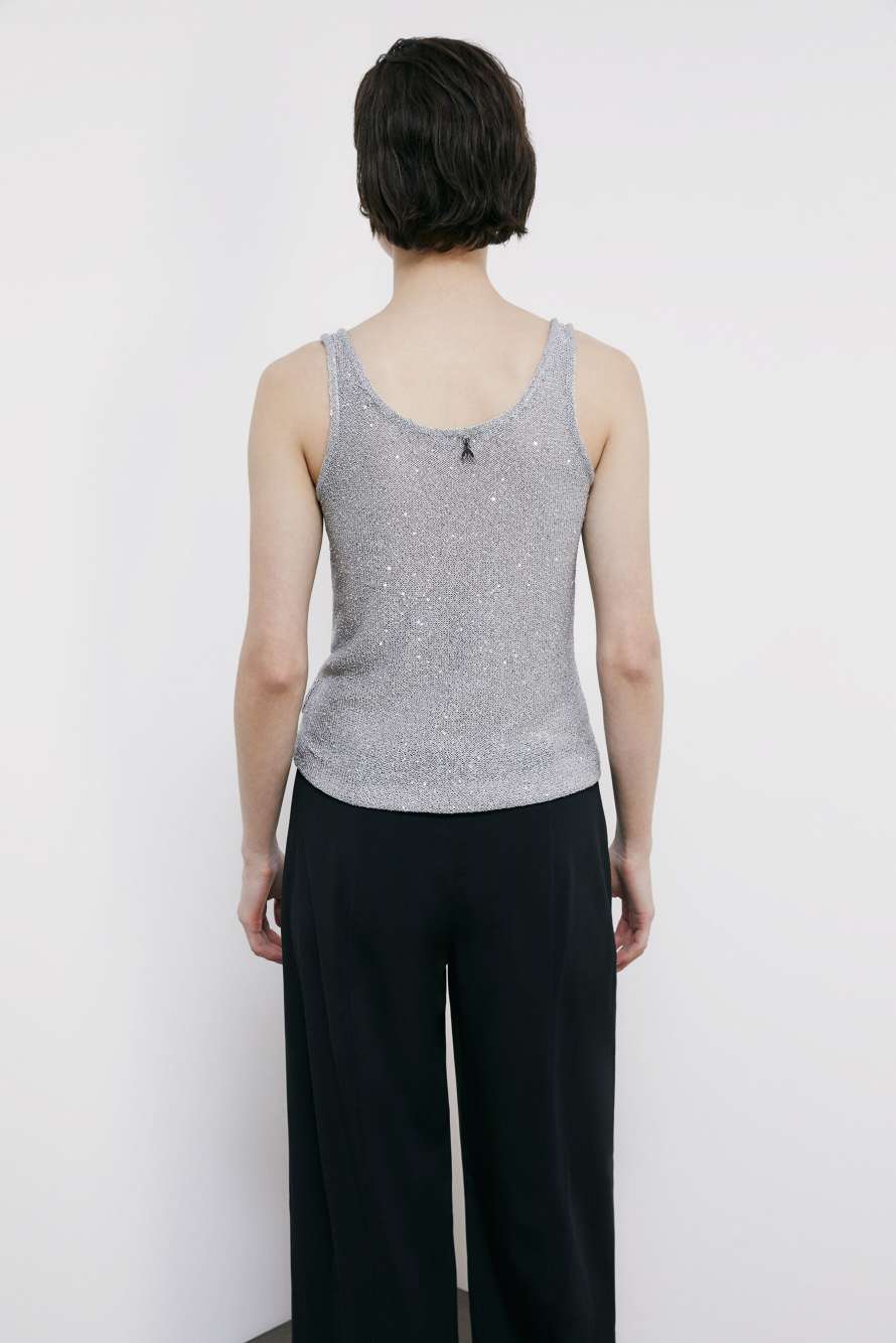 Tank-Top aus Rippstrick mit Pailletten, Silber, Patrizia Pepe