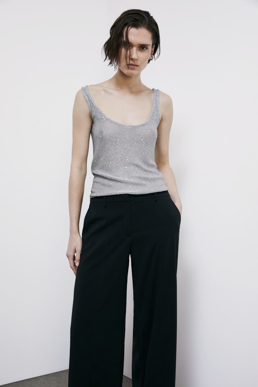 Tank-Top aus Rippstrick mit Pailletten, Silber, Patrizia Pepe