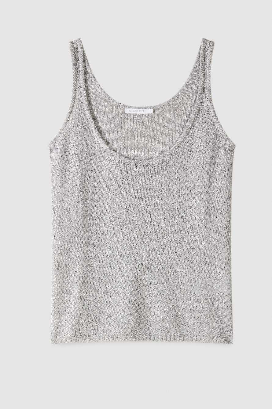 Tank-Top aus Rippstrick mit Pailletten, Silber, Patrizia Pepe