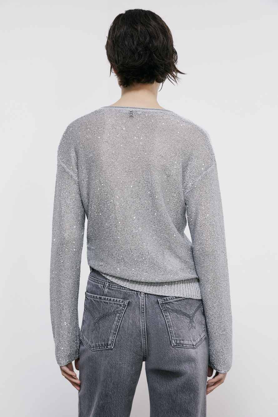 V-neck sweater with sequins, Silver, Patrizia Pepe