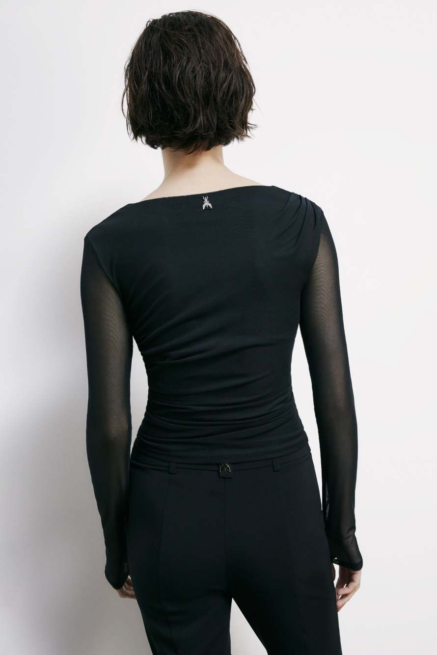 Camiseta de tul drapeada, Negro