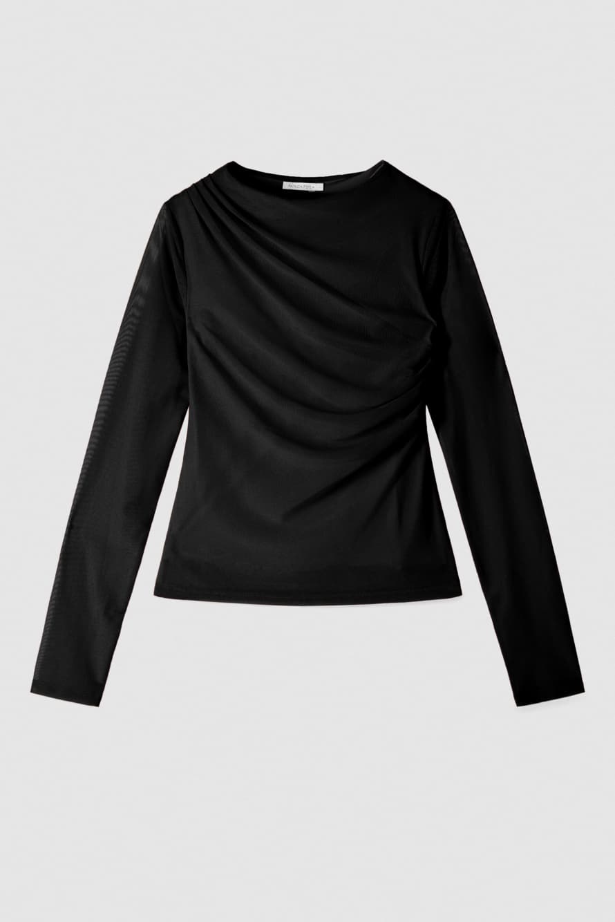 Camiseta de tul drapeada, Negro