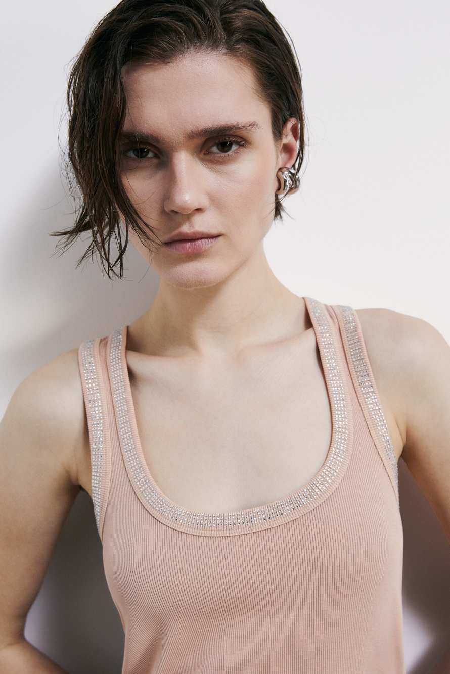 Tank top with rhinestones, Pink, Patrizia Pepe