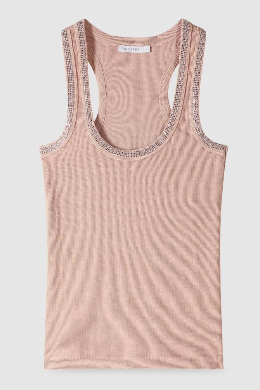 Tank top with rhinestones, Pink, Patrizia Pepe