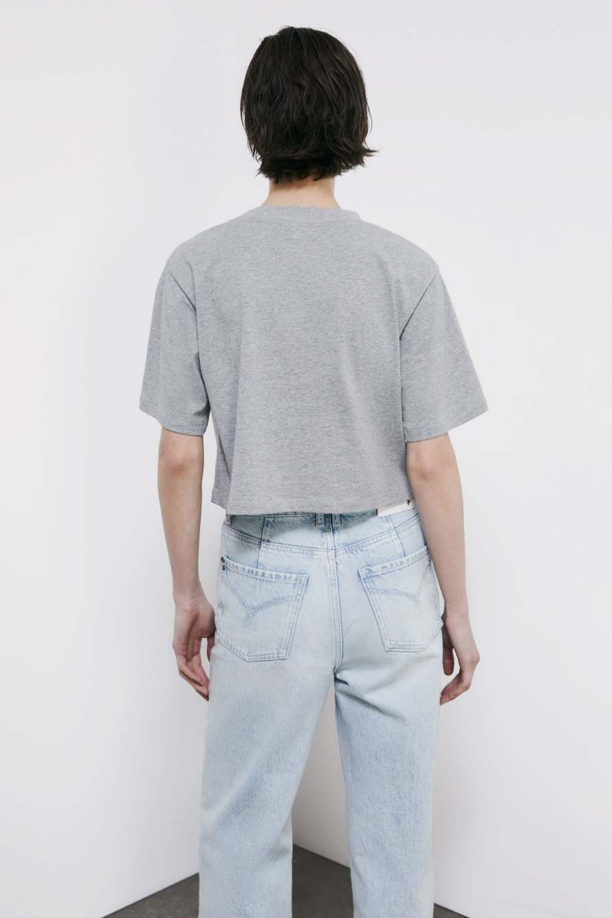 Cropped T-shirt with logo, Grey, Patrizia Pepe