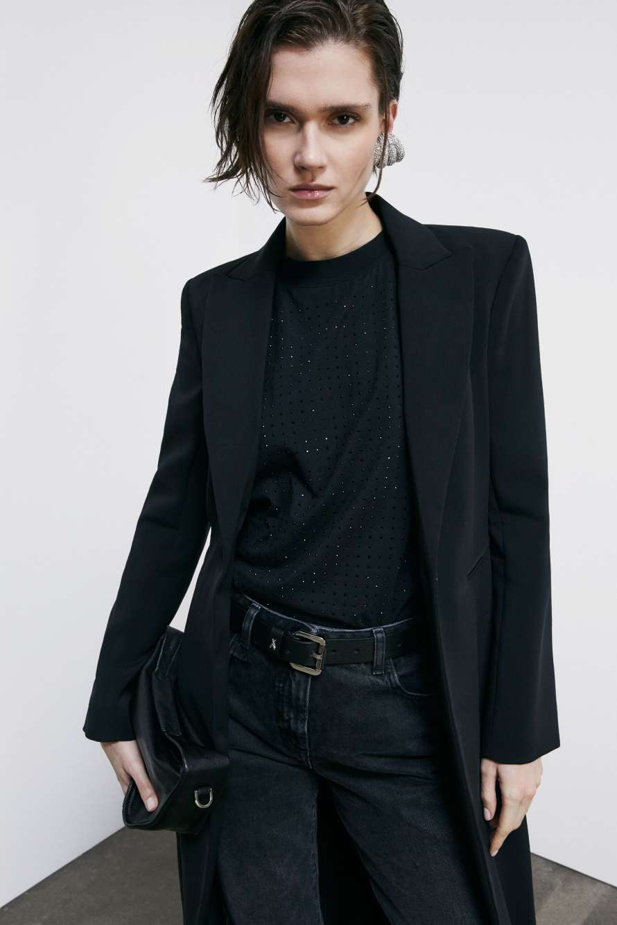 Cotton vest with rhinestones, Black, Patrizia Pepe