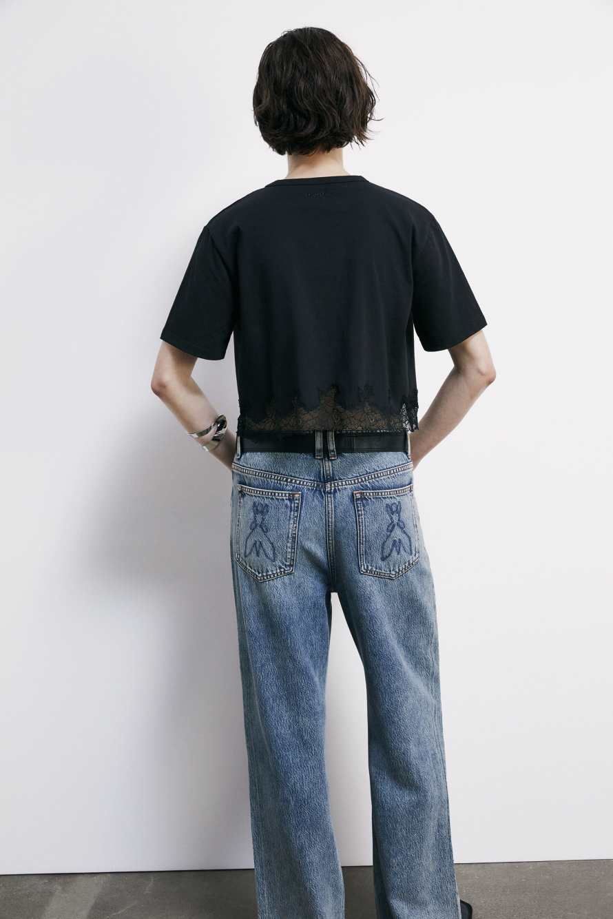 Cropped T-shirt with lace, Black, Patrizia Pepe