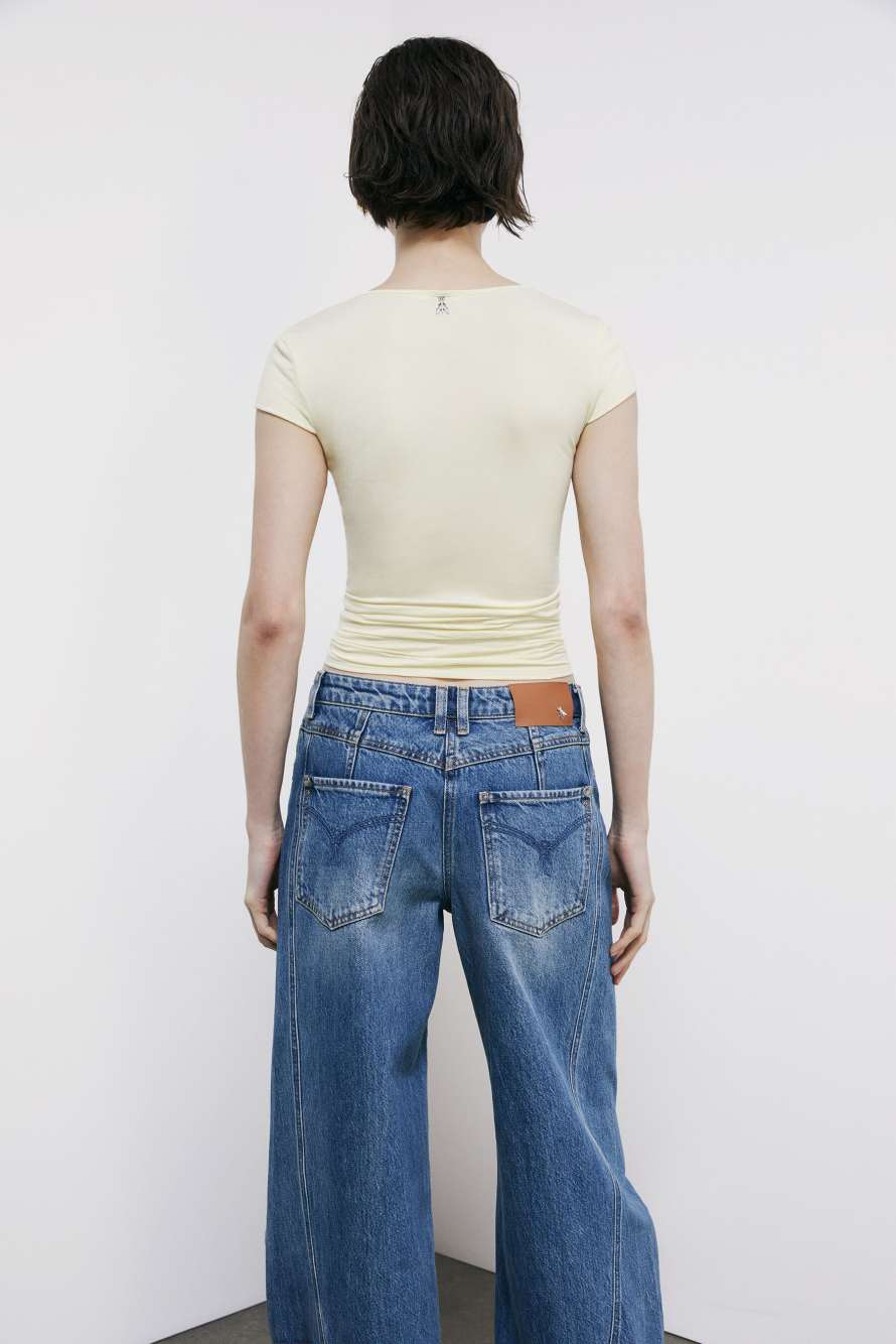 Light T-shirt with draping, Yellow, Patrizia Pepe