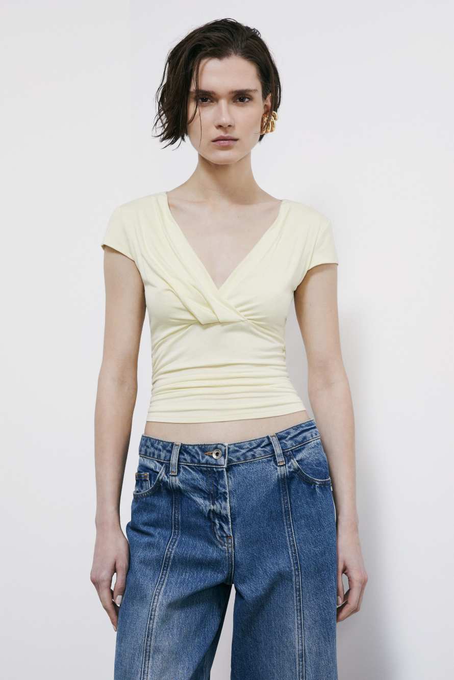 Light T-shirt with draping, Yellow, Patrizia Pepe