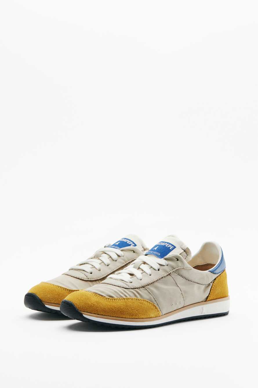 Сникеры Running SKIN из нейлона с надписью, Синий / Охра, Patrizia Pepe