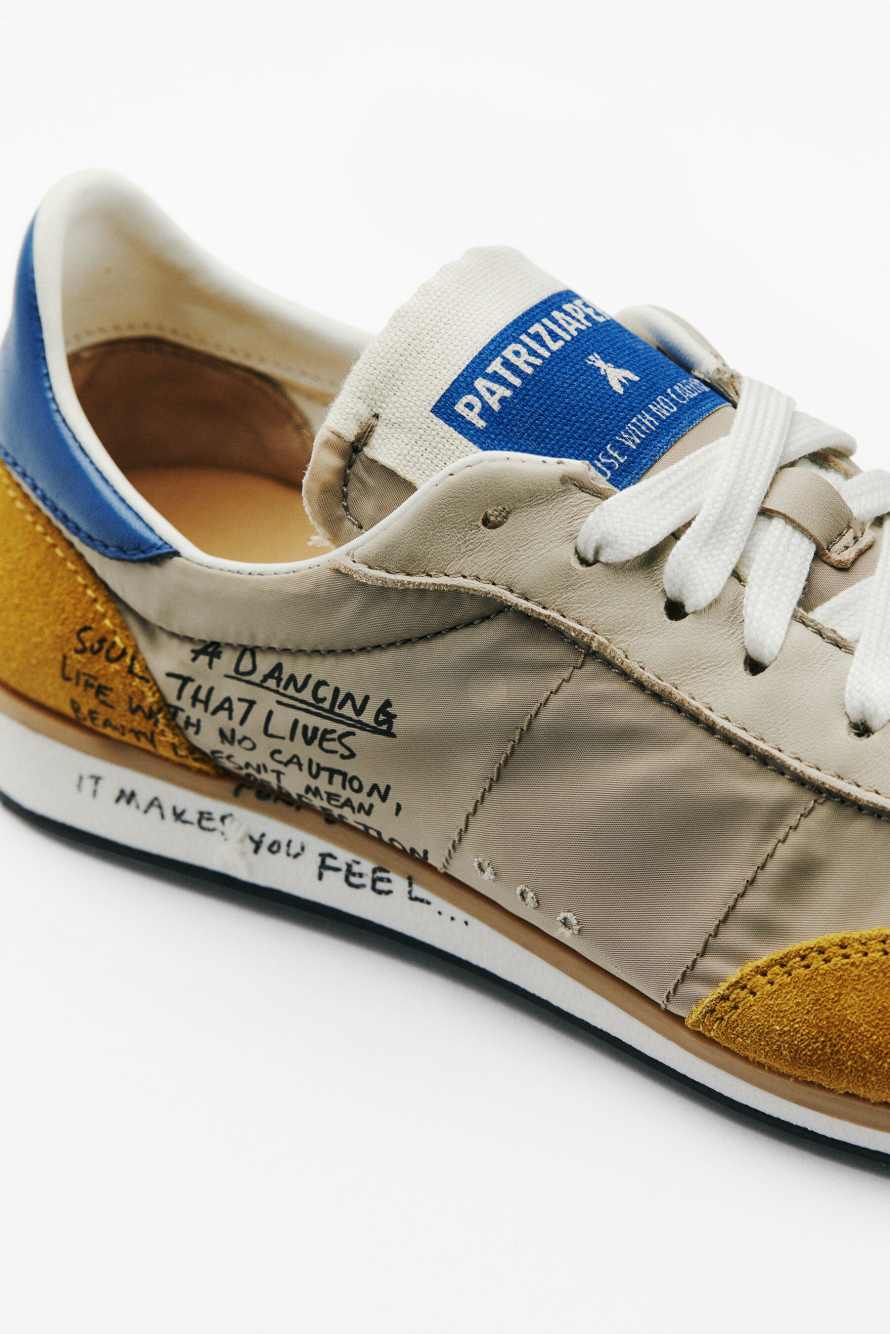 Сникеры Running SKIN из нейлона с надписью, Синий / Охра, Patrizia Pepe