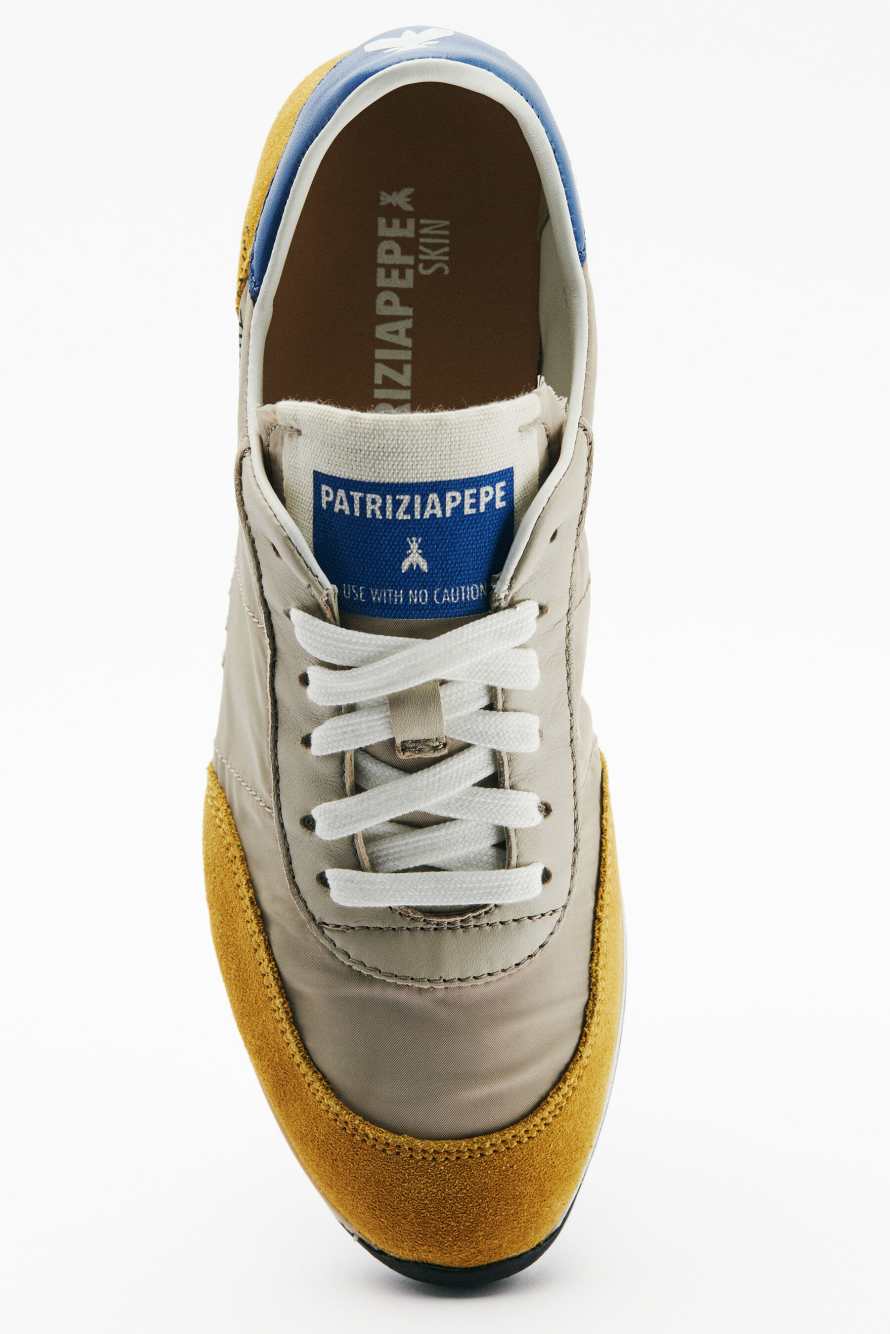 Сникеры Running SKIN из нейлона с надписью, Синий / Охра, Patrizia Pepe