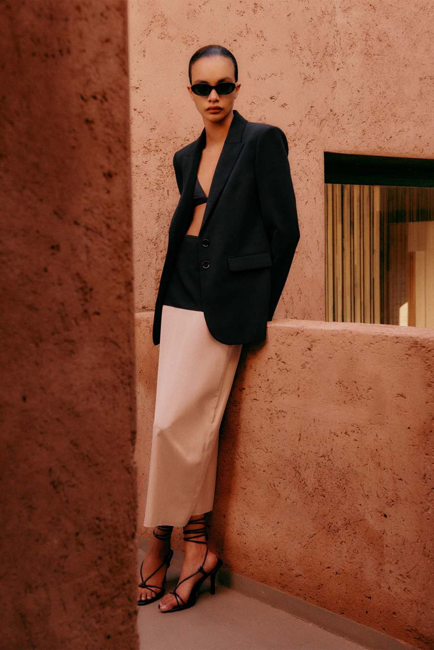 Viscose blend color block midi skirt, Black/Ivory, Patrizia Pepe