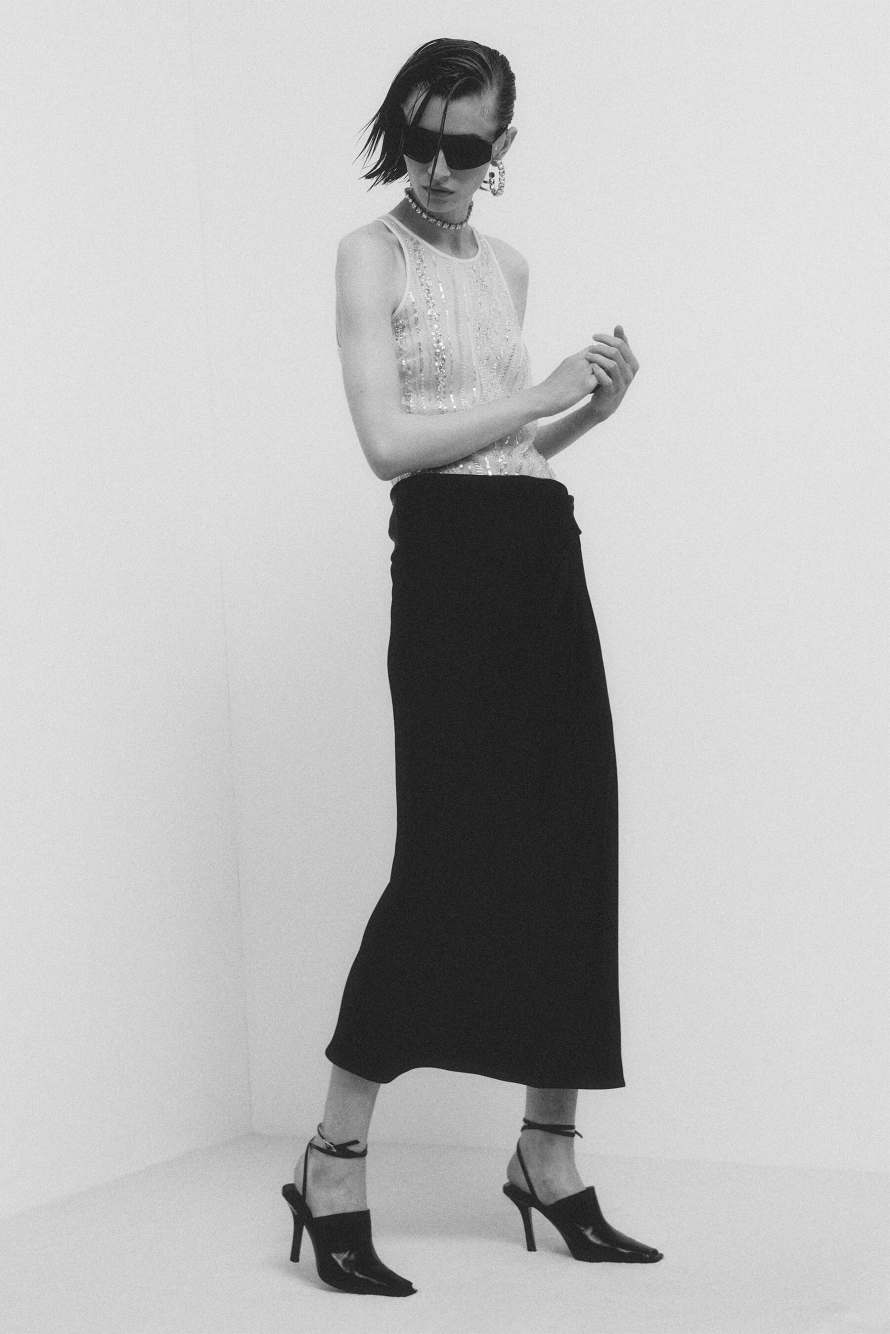 Draped satin midi skirt, Black, Patrizia Pepe