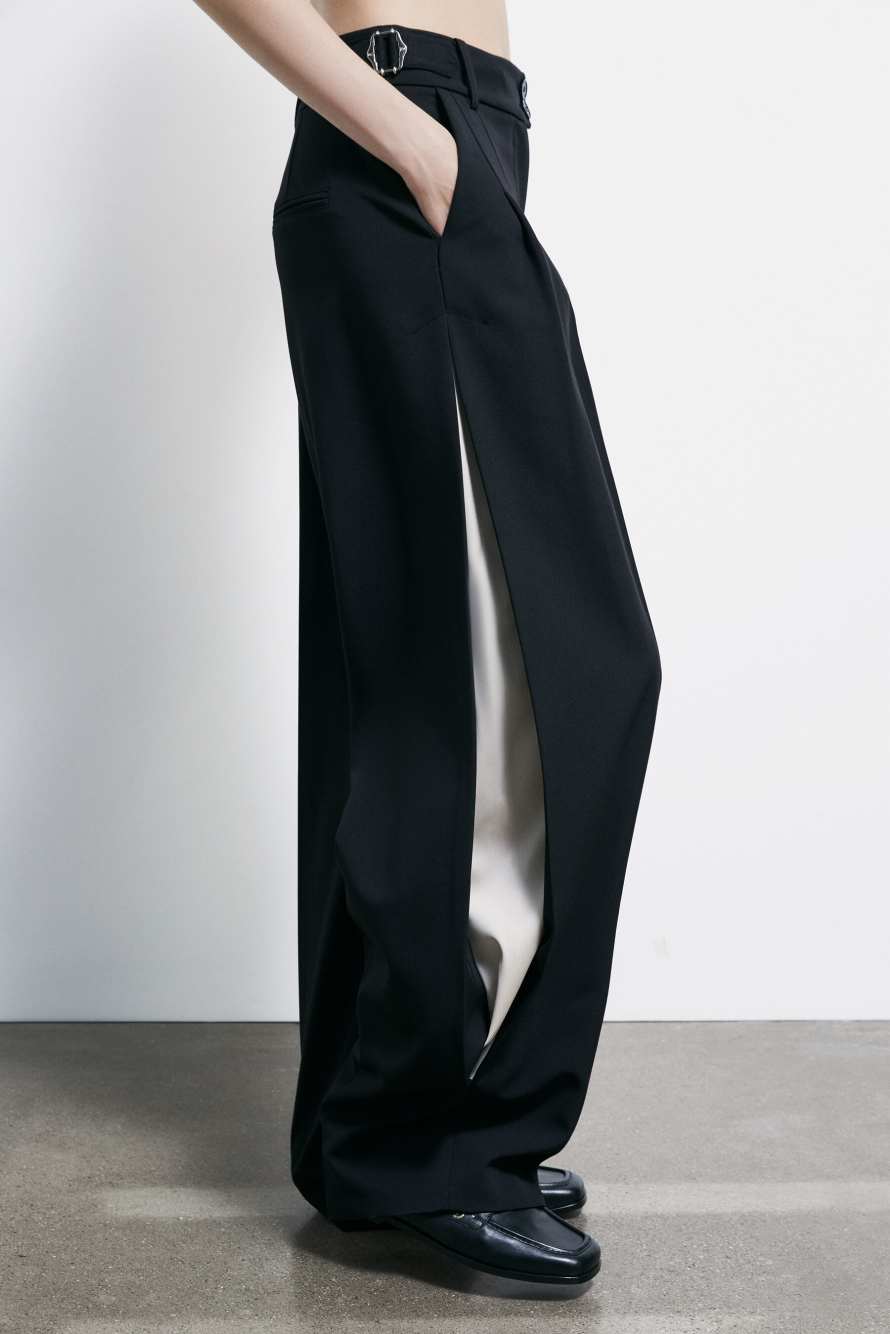 Брюки палаццо с вставками из сатина, Черный/Слоновая кость, Patrizia Pepe