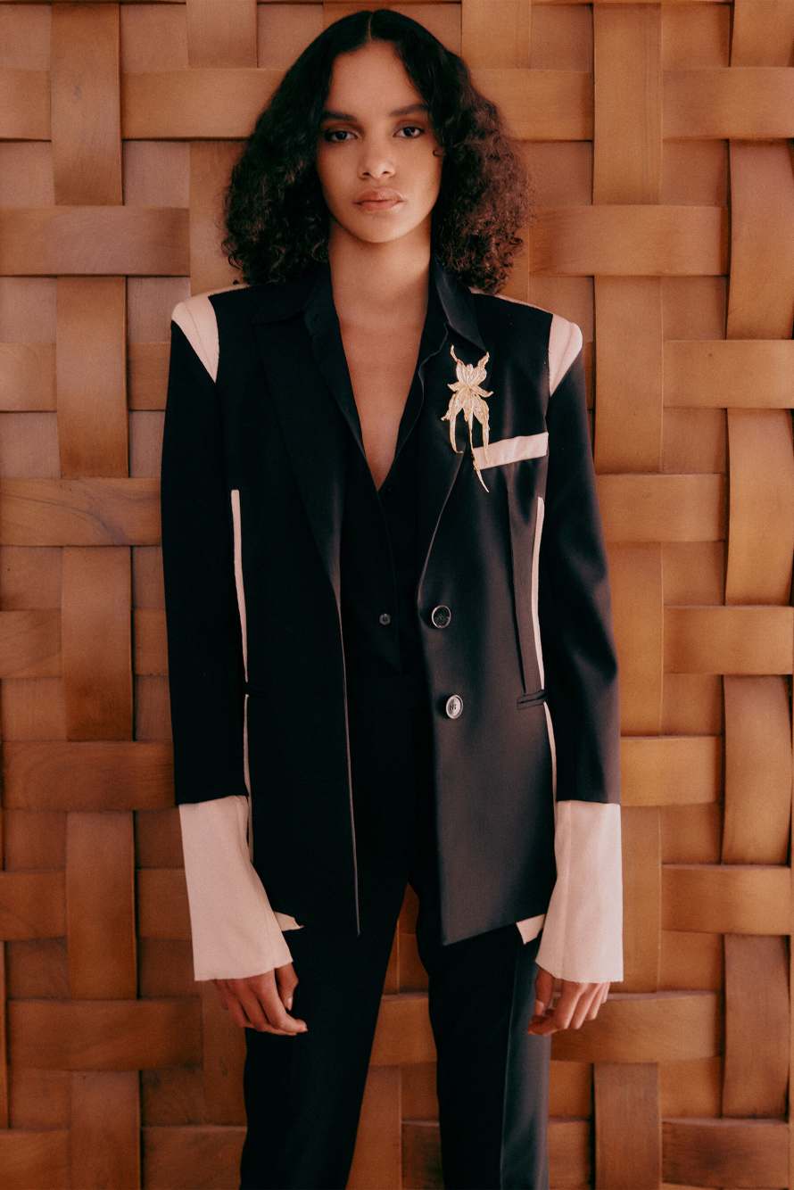 Color block slim blazer, Black/Ivory, Patrizia Pepe