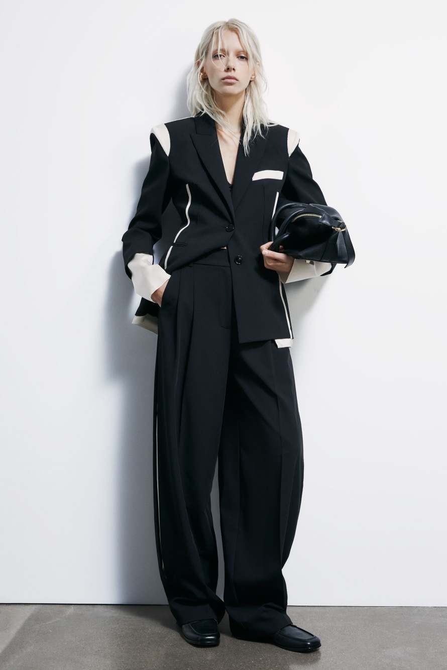 Color block slim blazer, Black/Ivory, Patrizia Pepe