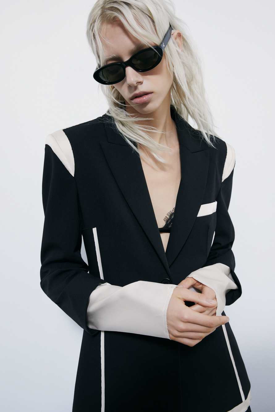 Color block slim blazer, Black/Ivory, Patrizia Pepe
