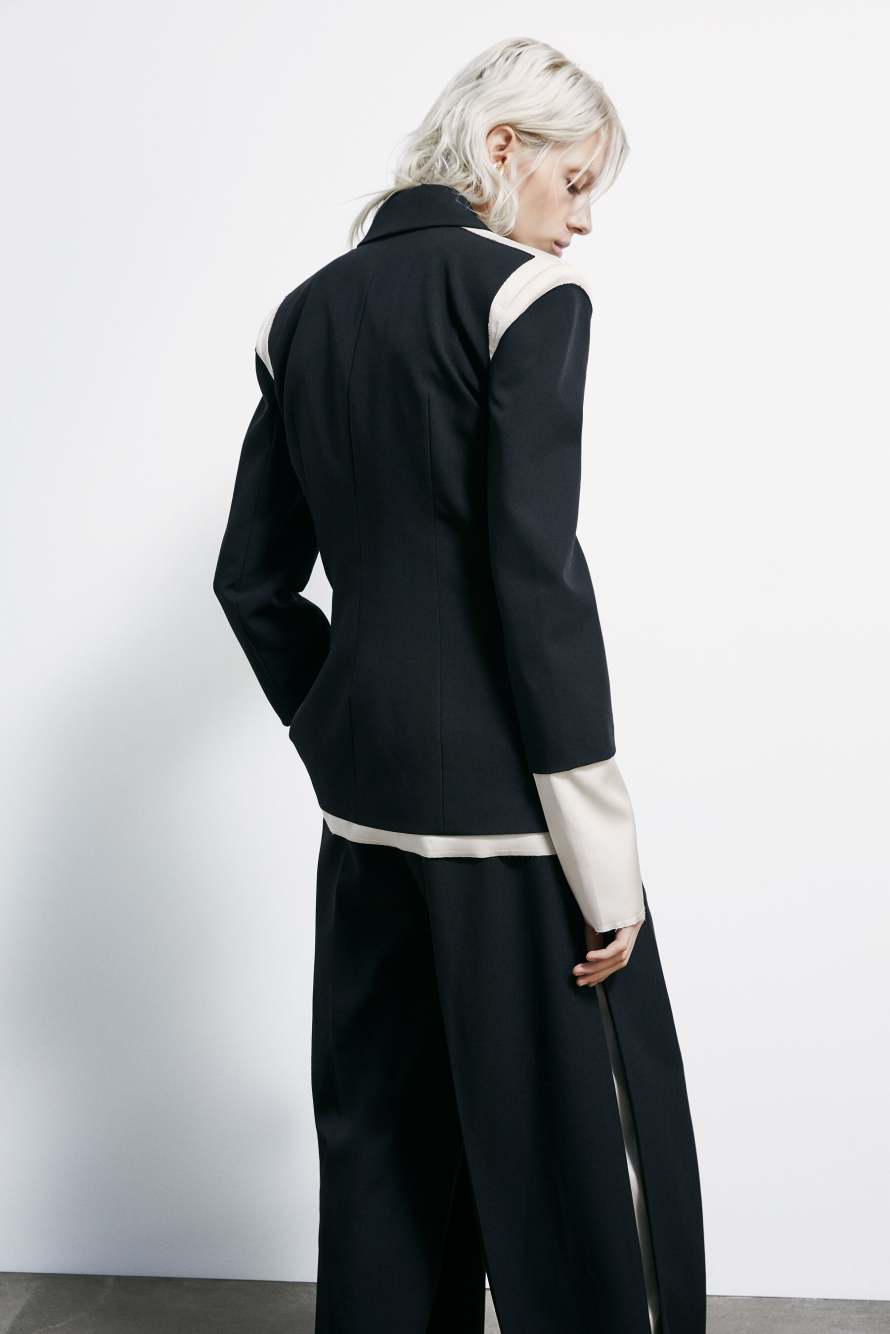 Color block slim blazer, Black/Ivory, Patrizia Pepe