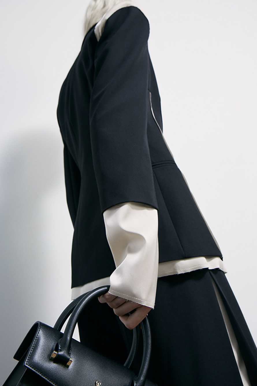 Color block slim blazer, Black/Ivory, Patrizia Pepe