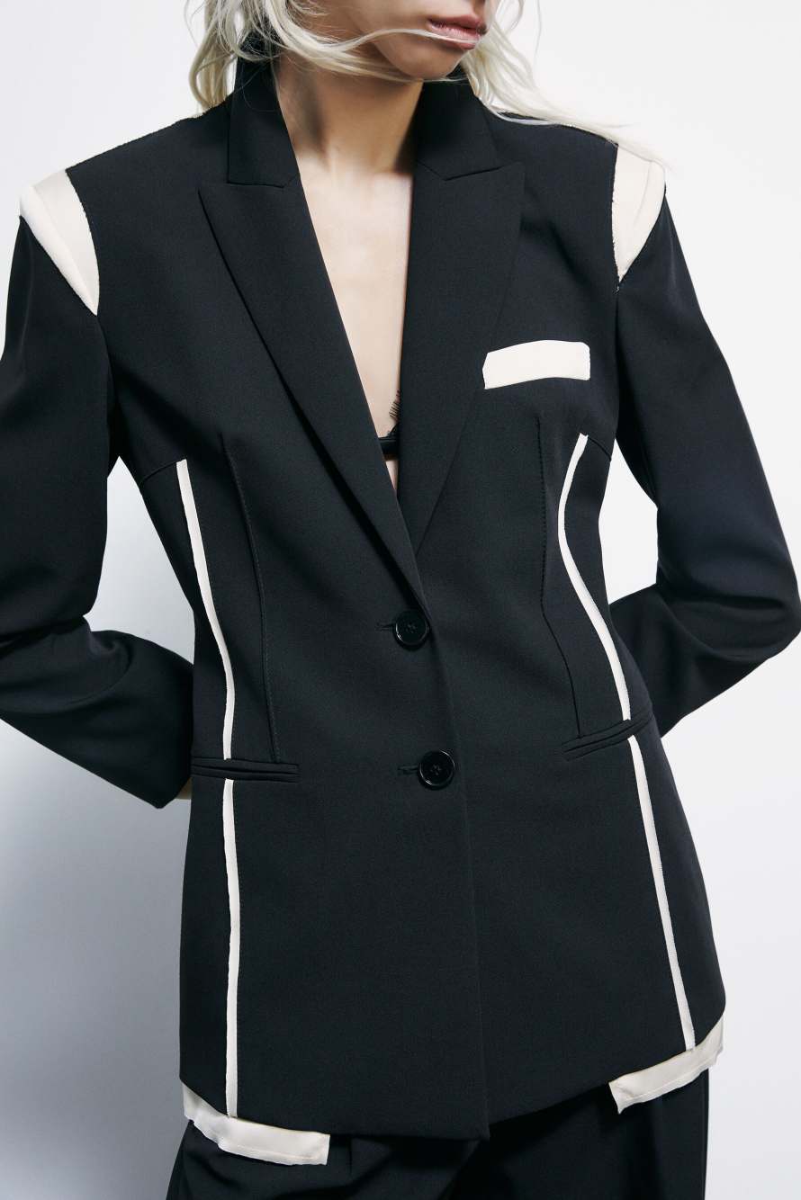 Color block slim blazer, Black/Ivory, Patrizia Pepe