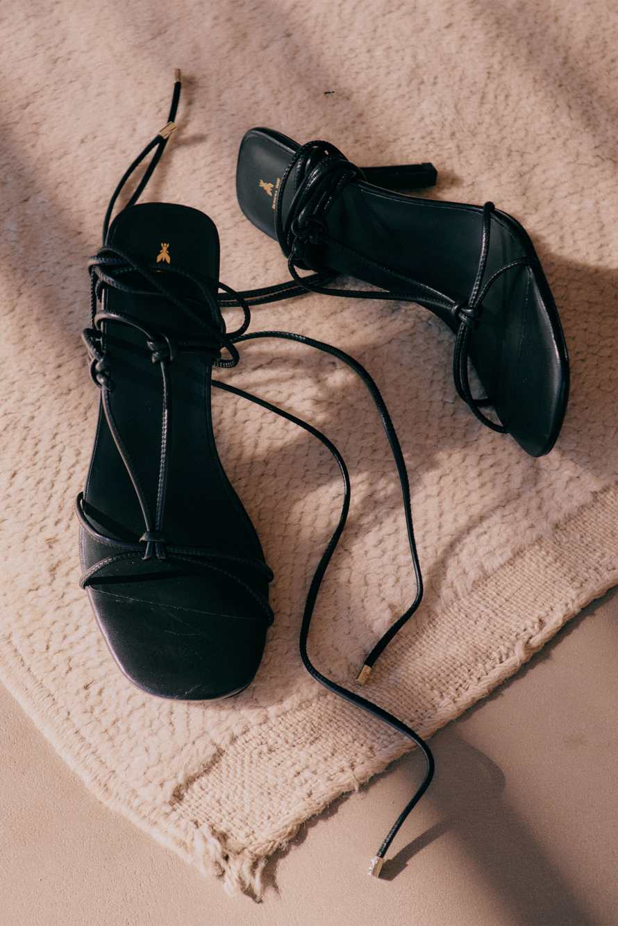 New Square crossed sandals with nappa heel, Black, Patrizia Pepe