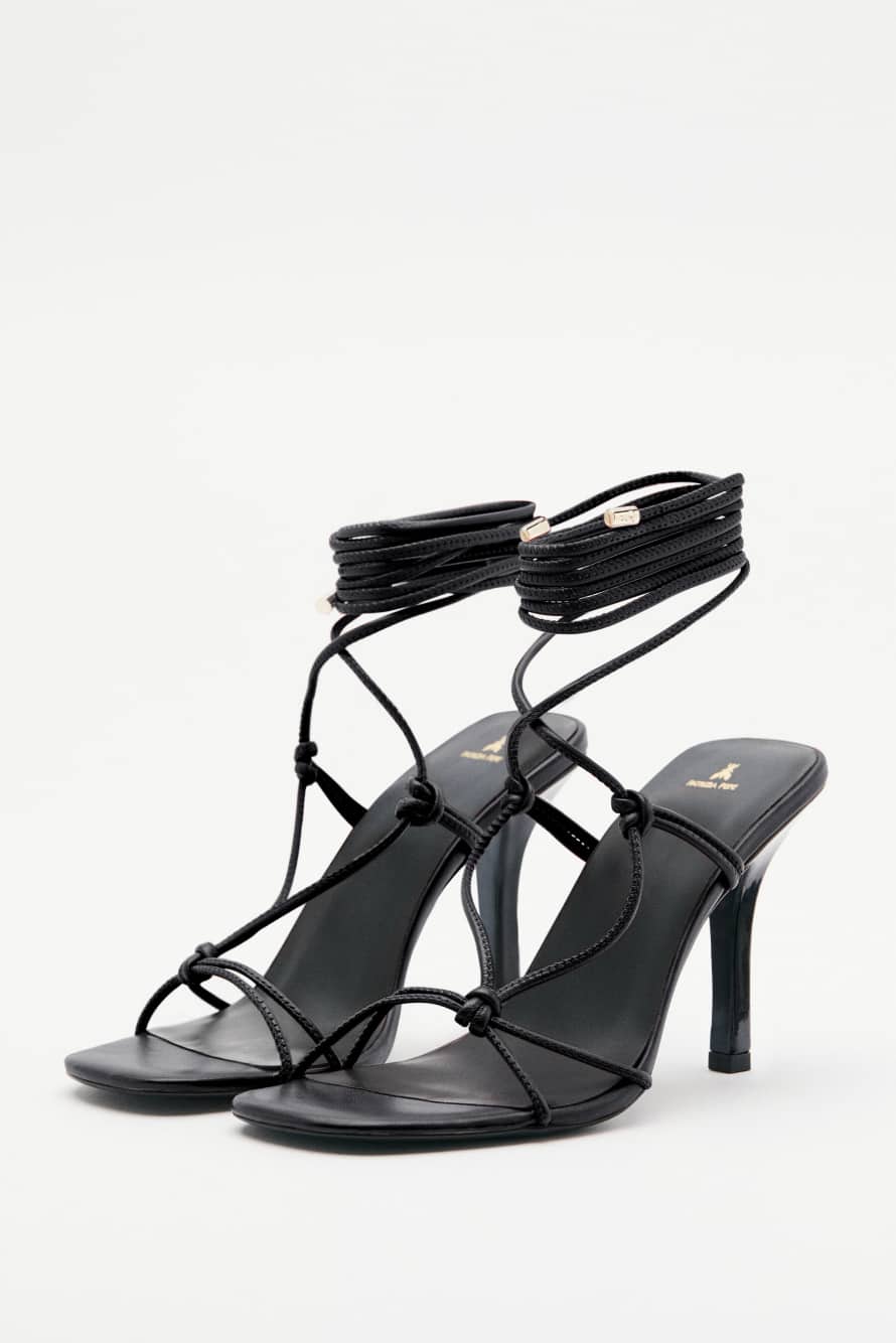 New Square crossed sandals with nappa heel, Black, Patrizia Pepe