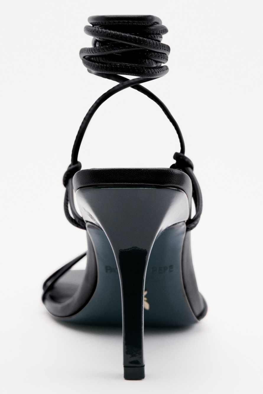 New Square crossed sandals with nappa heel, Black, Patrizia Pepe