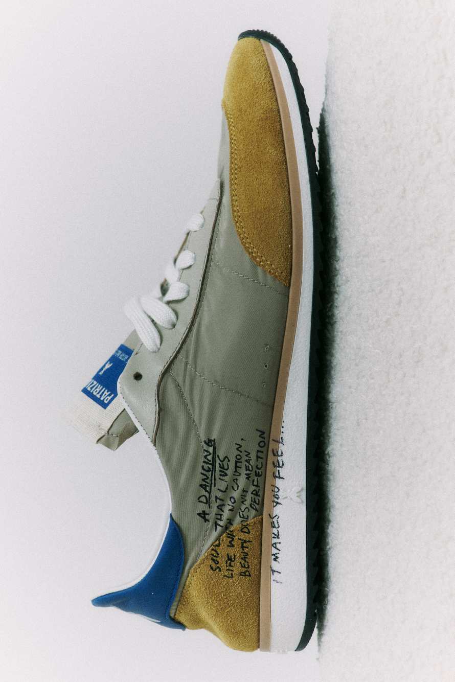 Сникеры Running SKIN из нейлона с надписью, Синий / Охра, Patrizia Pepe