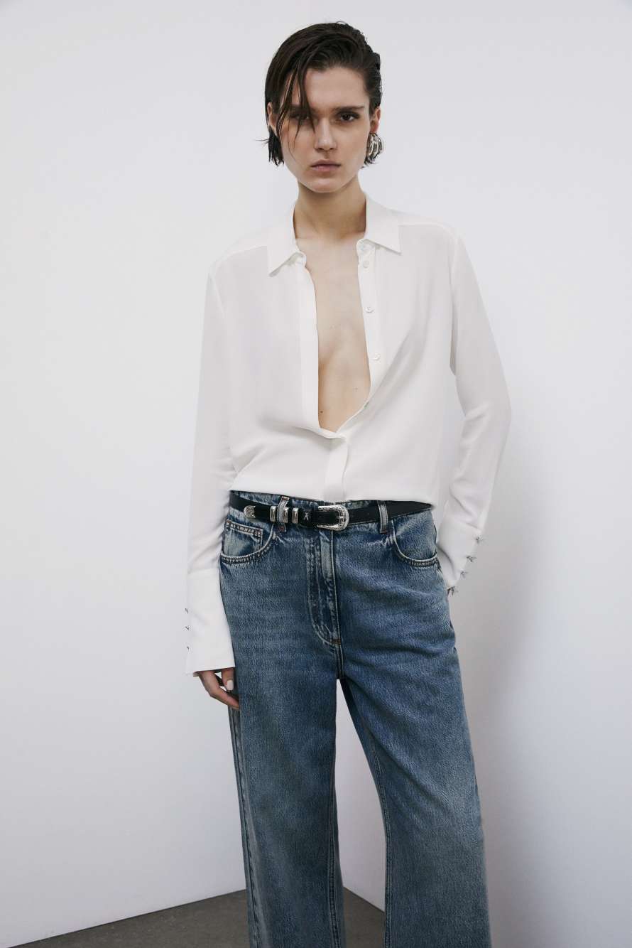 "ESSENTIAL" fluid viscose shirt, White, Patrizia Pepe