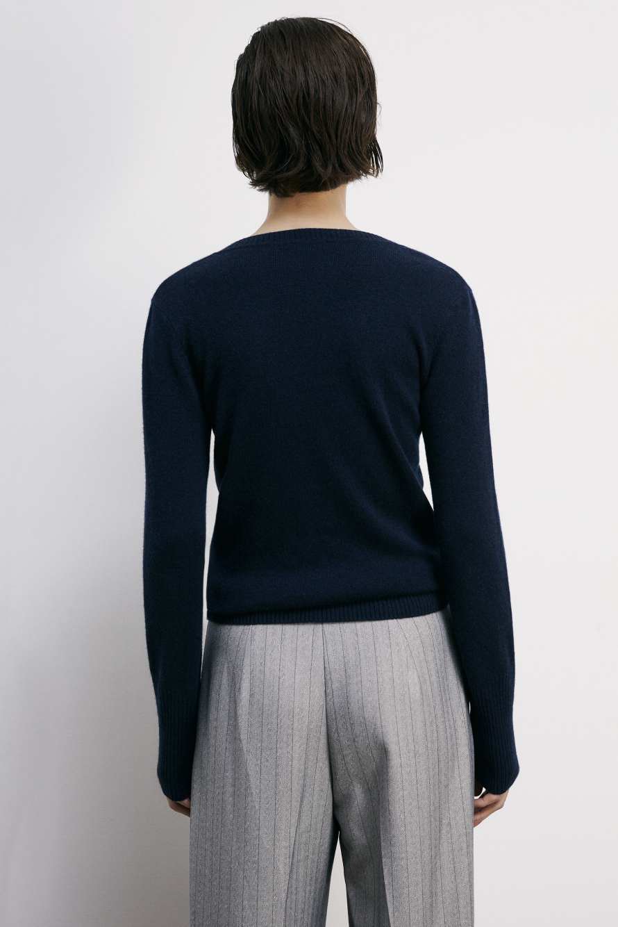 Кашемировый свитер с V-образным вырезом, Синий, Patrizia Pepe