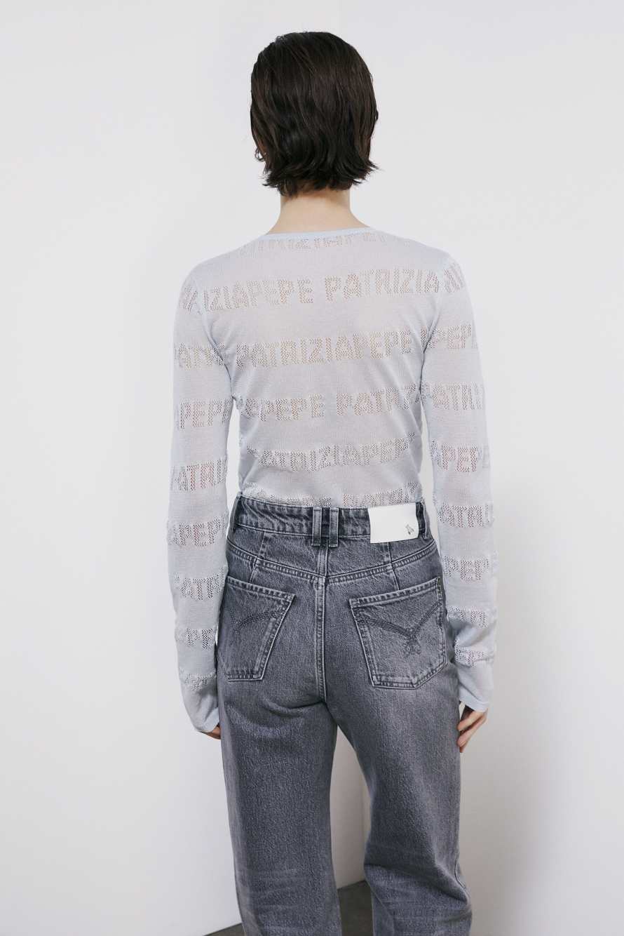 Pullover mit perforiertem Logo, Hellblau, Patrizia Pepe