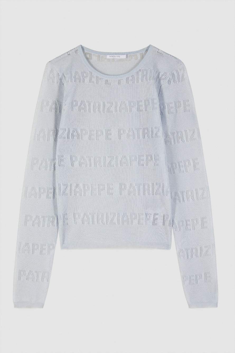 Pullover mit perforiertem Logo, Hellblau, Patrizia Pepe