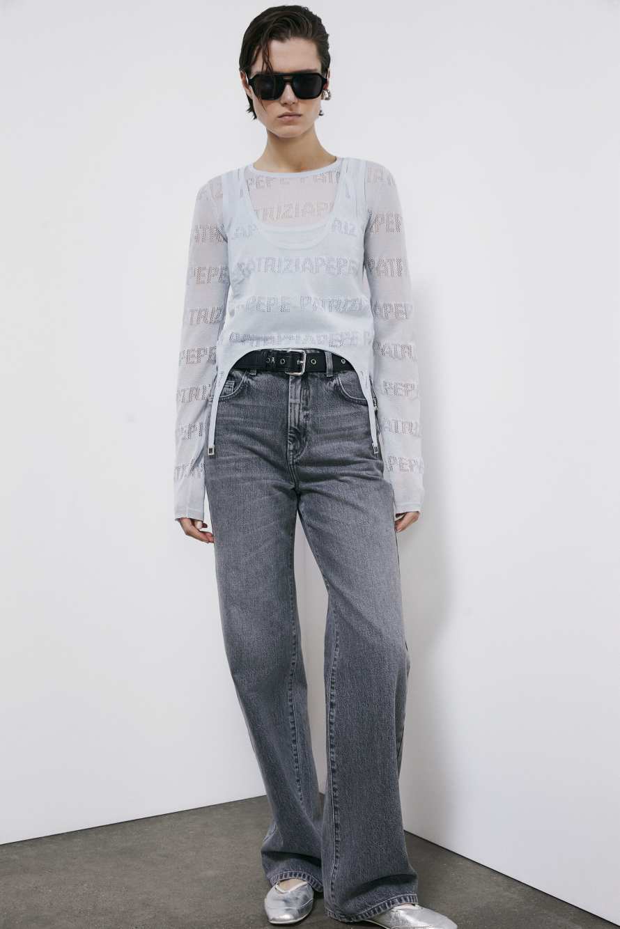 Pullover mit perforiertem Logo, Hellblau, Patrizia Pepe