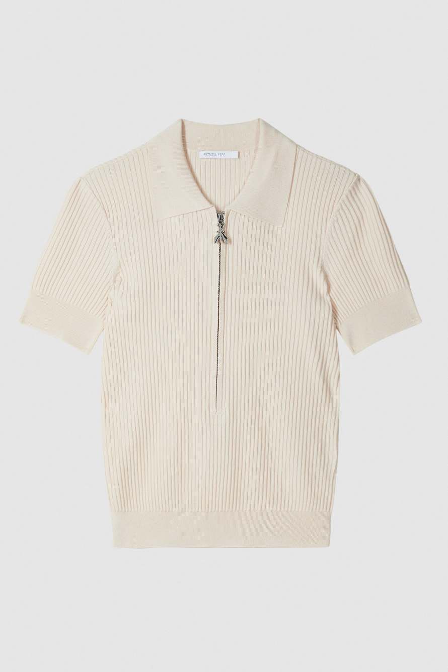 Light knit polo shirt, White, Patrizia Pepe