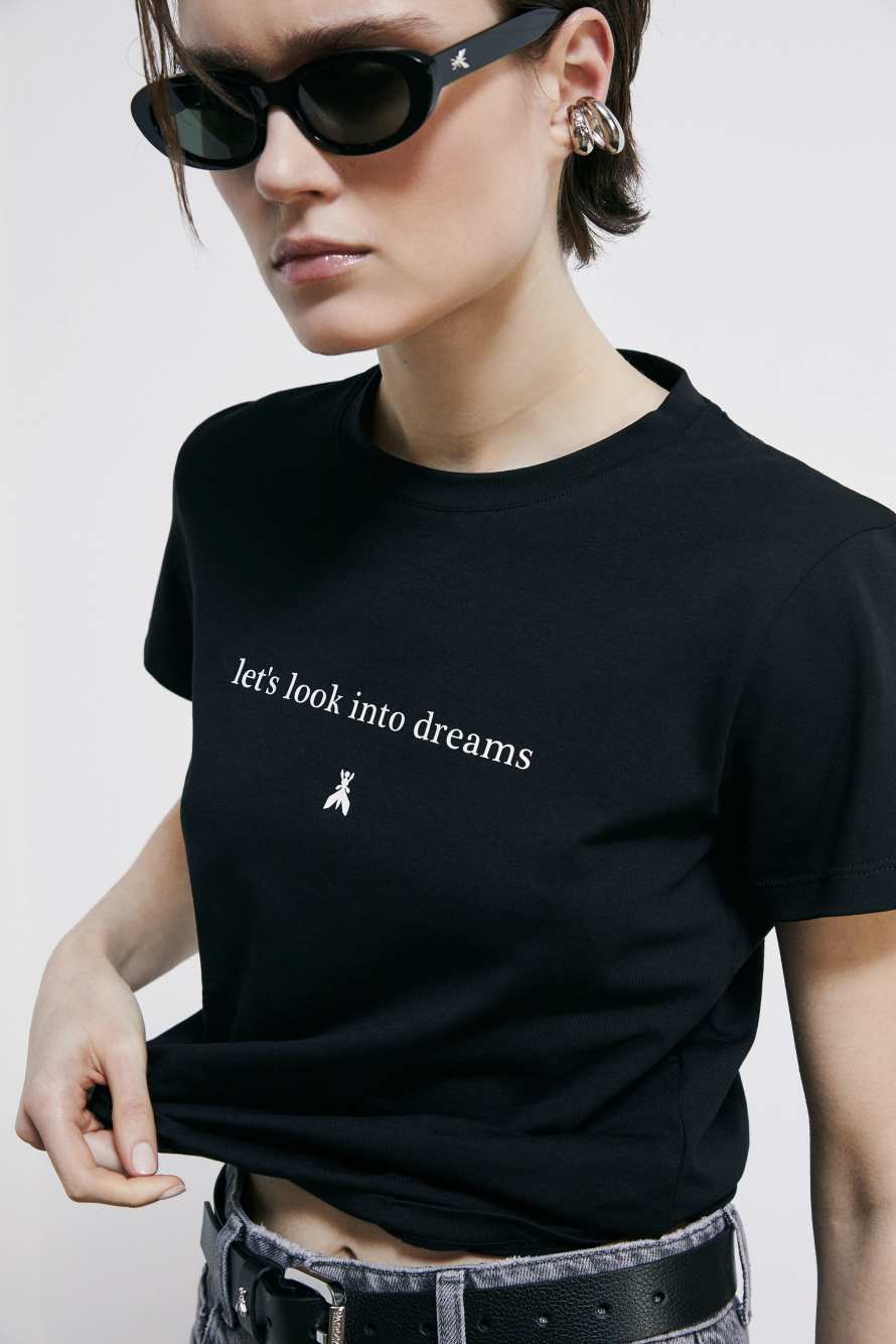 T-shirt statement en coton, Noir, Patrizia Pepe