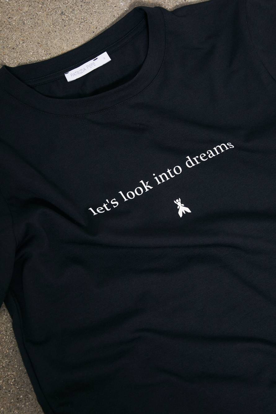 T-shirt statement en coton, Noir, Patrizia Pepe