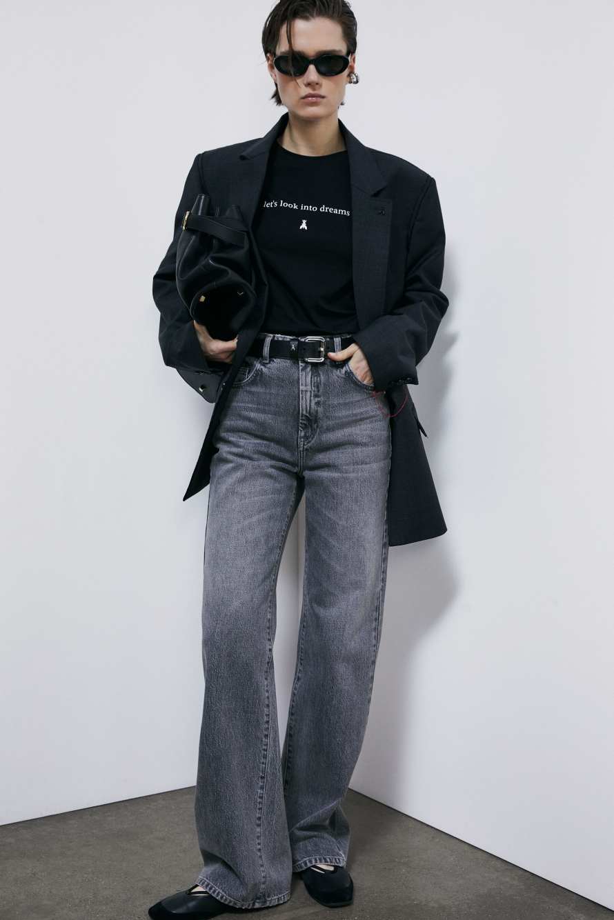 T-shirt statement en coton, Noir, Patrizia Pepe