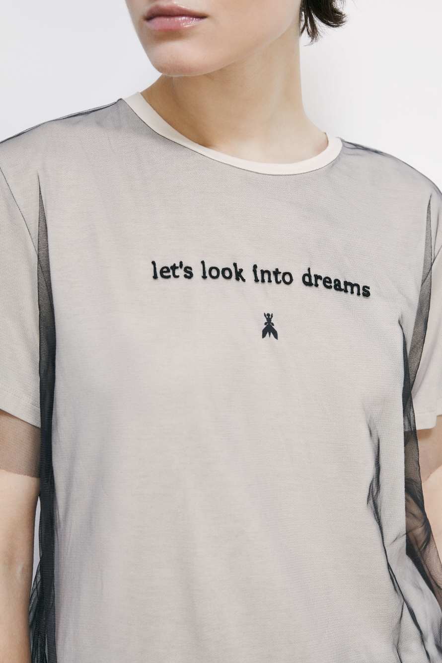 Statement double layer T-shirt, Beige/Black, Patrizia Pepe