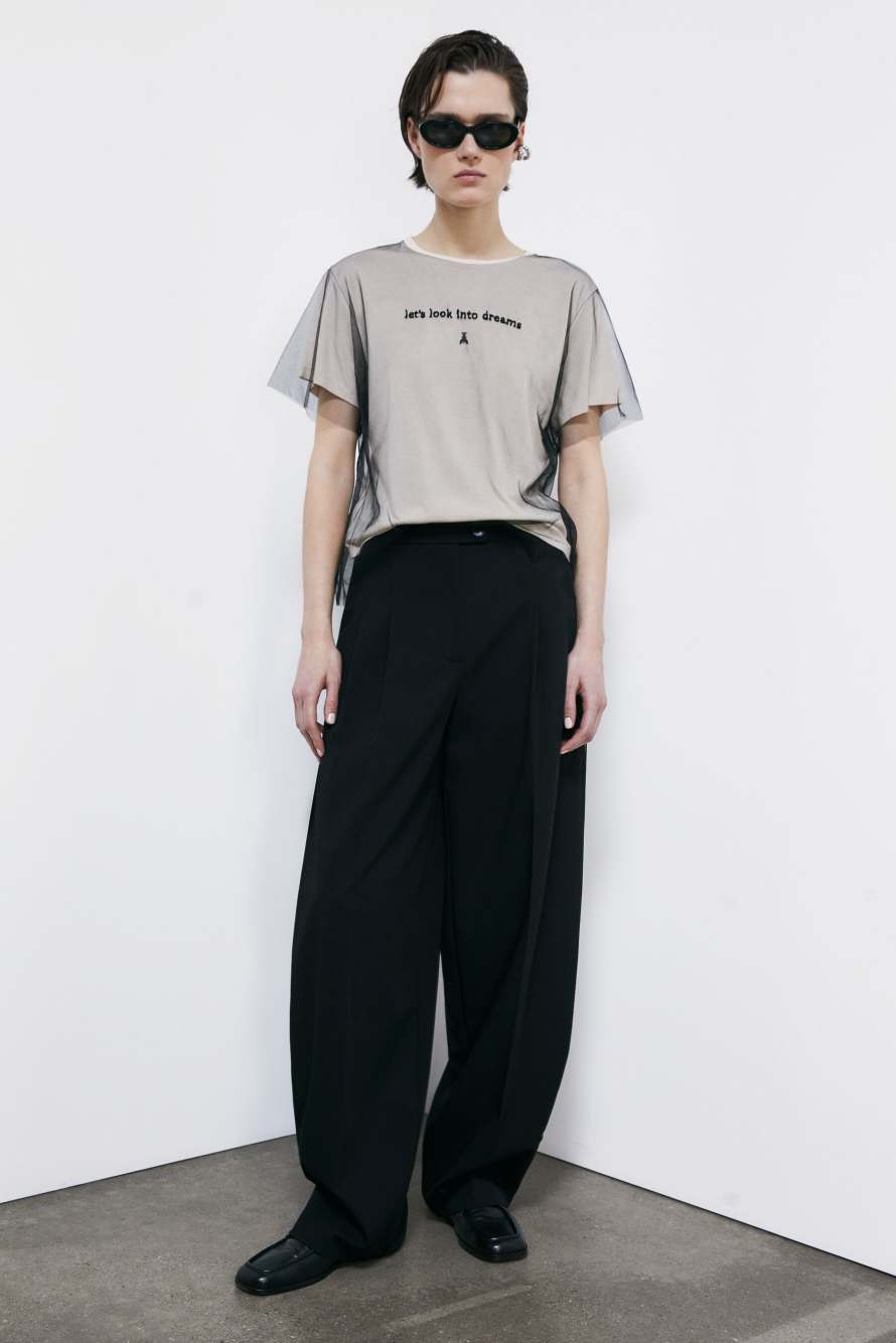 Statement double layer T-shirt, Beige/Black, Patrizia Pepe