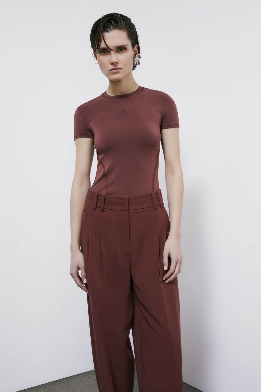 Shaped slim T-shirt, Brown, Patrizia Pepe
