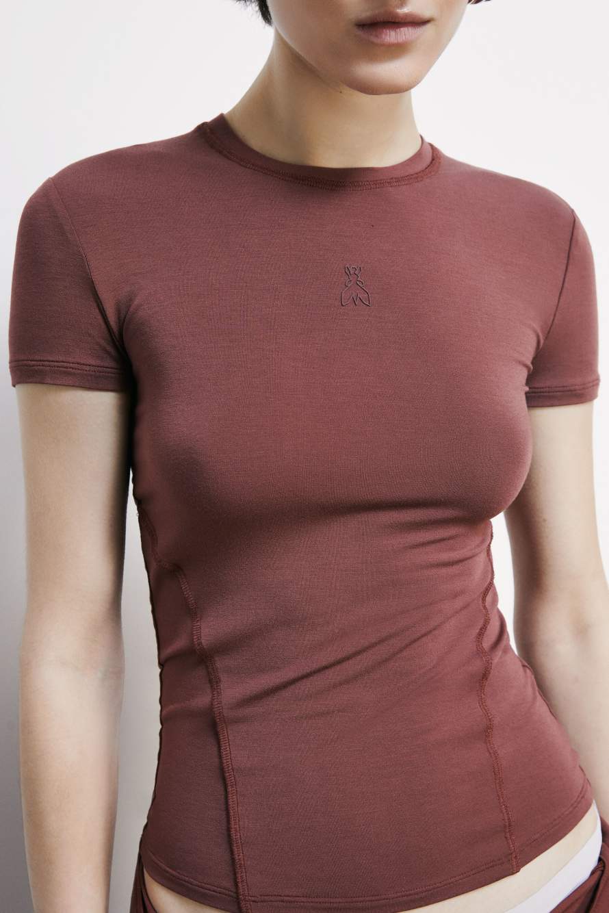 Shaped slim T-shirt, Brown, Patrizia Pepe