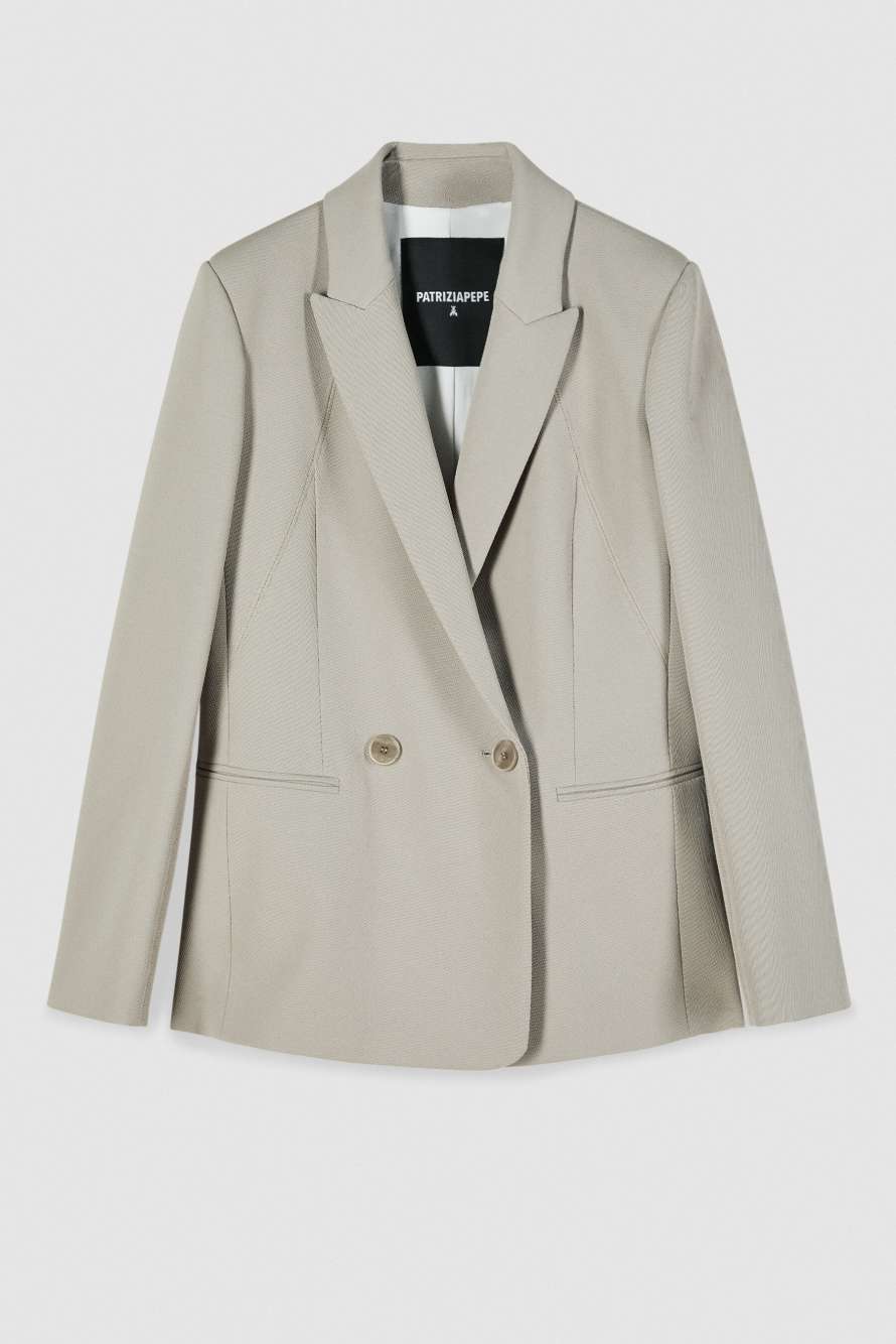 Double-breasted blazer in structured twill, Beige, Patrizia Pepe