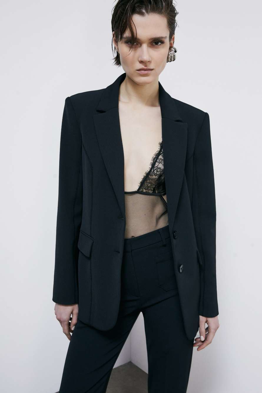 Blazer in structured twill, Black, Patrizia Pepe